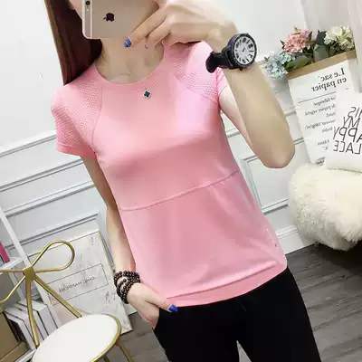 Summer quick-drying T-shirt women's Korean round neck elastic breathable running sports leisure outdoor slim-fit quick-drying clothes short-sleeved