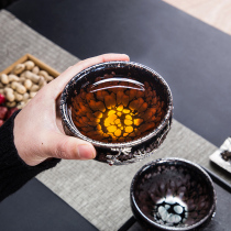 Tianmu glaze Jianzhan Teacup Household retro ceramic master cup Office cup Single cup inlaid silver tea cup Silver cup Kiln change cup