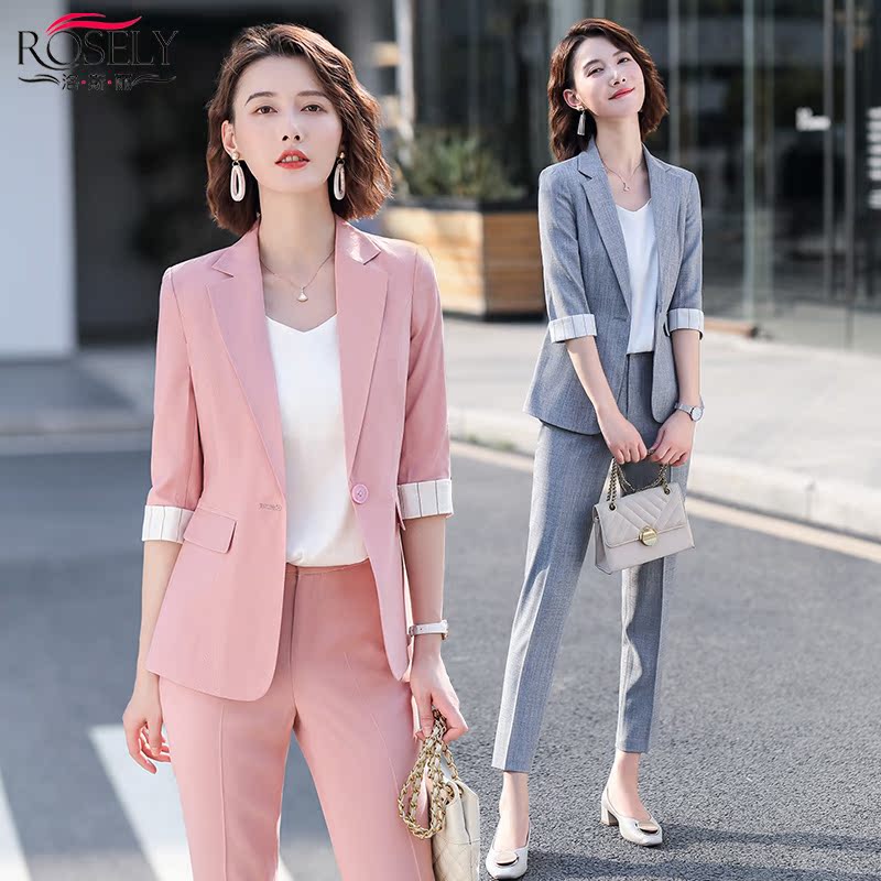 Mỏng giản dị nhỏ phù hợp với phù hợp với phụ nữ mùa xuân và mùa hè khí Hàn Quốc phiên bản chuyên nghiệp nữ thần thời trang thời trang Fan hai mảnh bộ