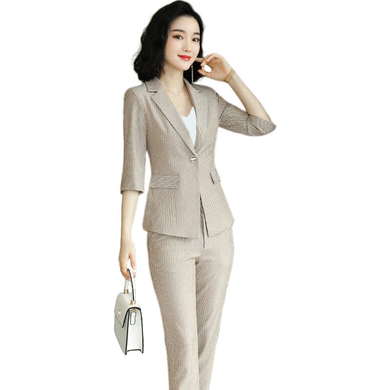 Sọc tay áo phụ nữ phù hợp với chuyên nghiệp 2020 mới của Hàn Quốc phiên bản của quần áo phù hợp với công việc thời trang tính khí cao ngang thắt lưng của phụ nữ