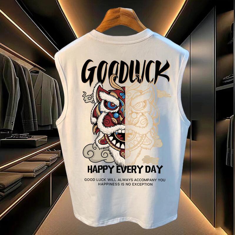 Pure Cotton Trendy Brand Printed Sleeveless Vest for Men Summer ins Casual Sports Loose Undershirt Men's Short-Sleeved T-Shirt Pure Cotton Trendy Brand Printed Sleeveless Vest for Men Summer ins Casual Sports Loose Undershirt Men's Short-Sleeved T-Shirt