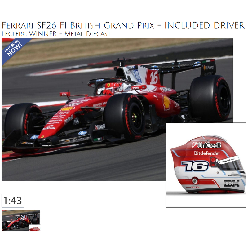 Bbr 1:43 Ferrari Sf26 British Silverstone 2026 Leclerc No. 16 F1 Racing Car Model