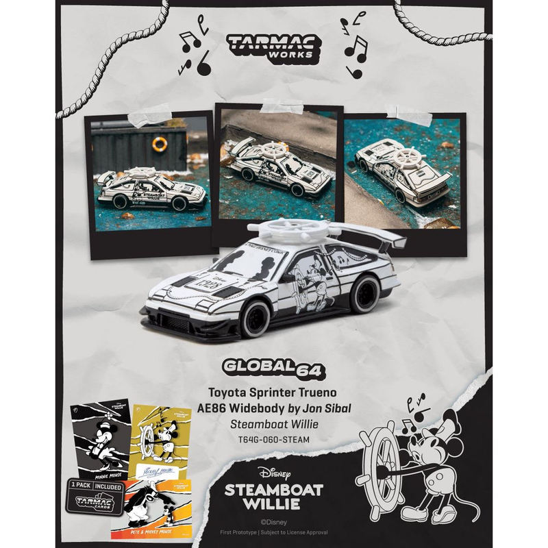 Tw 1:64 Toyota Ae86 Disney Series Mickey's Steamboat Willie Alloy Car Model Tw 1:64 Toyota Ae86 Disney Series Mickey's Steamboat Willie Alloy Car Model