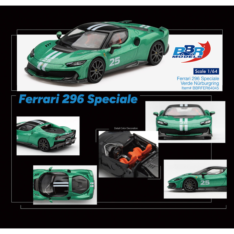 Bbr 1:64 Ferrari 296 Speciale Nurburgring Green Alloy Car Model Bbr 1:64 Ferrari 296 Speciale Nurburgring Green Alloy Car Model