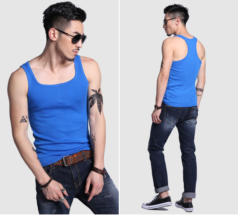 Q tim tê liệt mùa hè vest nam từ cổ áo t-shirt đáy tập thể dục Slim mồ hôi thấm bông áo sơ mi nhỏ thủy triều