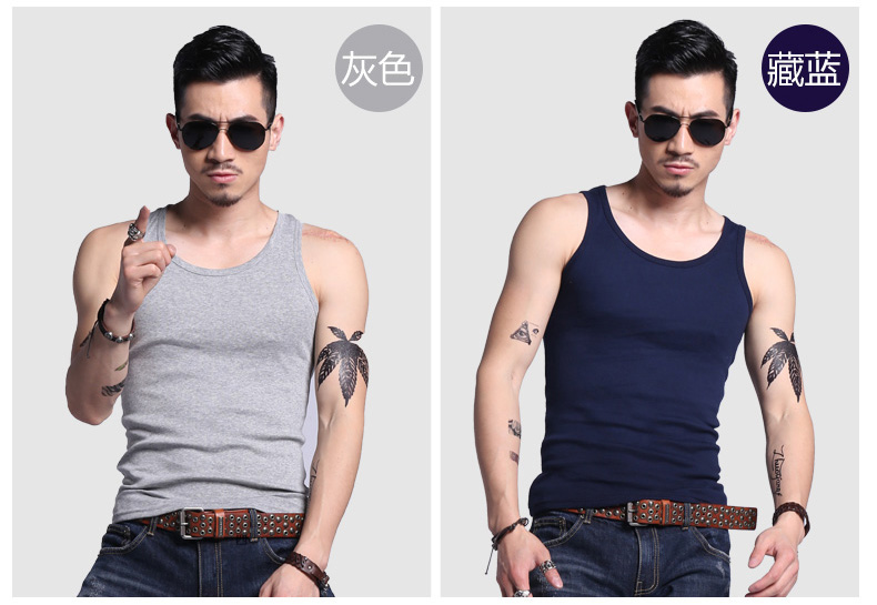 Mùa hè vòng cổ phần mỏng đàn hồi mồ hôi vest nam cotton Slim thể dục mồ hôi thấm màu rắn chặt chẽ-fitting áo