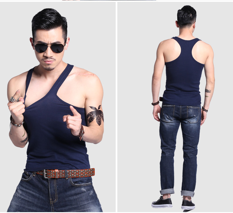 Q tim tê liệt mùa hè vest nam từ cổ áo t-shirt đáy tập thể dục Slim mồ hôi thấm bông áo sơ mi nhỏ thủy triều