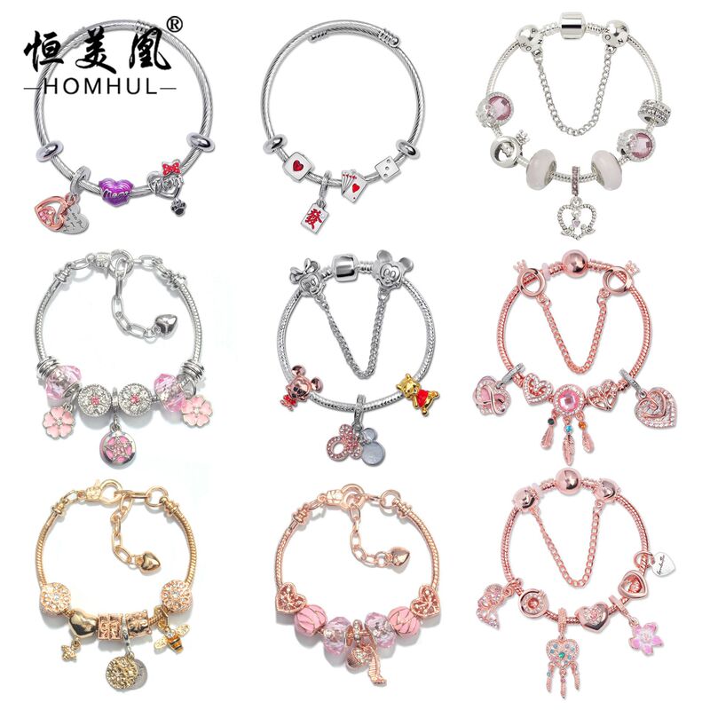 European and American Hot-Selling Simple Alloy Bracelet DIY Rose Gold Diamond Pendant Large Hole Bead Pendant Crown Beaded Jewelry European and American Hot-Selling Simple Alloy Bracelet DIY Rose Gold Diamond Pendant Large Hole Bead Pendant Crown Beaded Jewelry