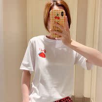 Cute Strawberry Embroidered T-shirt Women Korea East Gate Summer Simple Joker Slim Casual Bottom Short Sleeve Top