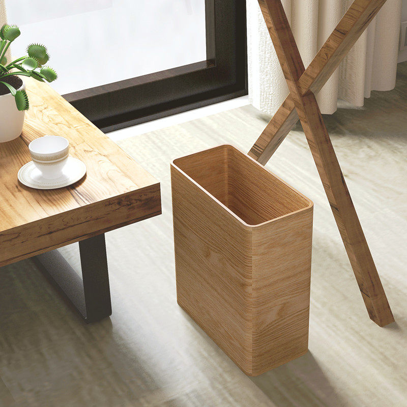 Nordic solid wood square trash can household living room bedroom creative garbage classification web basket original design
