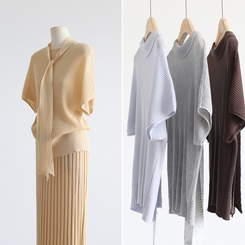 Spring and Summer Elegant Reversible Batwing Sleeve Tencel Lyocell Pullover Knit Top Blouse for Women