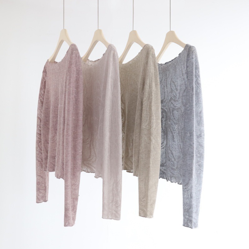 Wool Blend Organza Lace Jacquard Knit Top for Women, New Autumn Style, Off-Shoulder Ruffle Long-Sleeve Base Shirt
