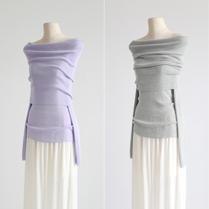 Autumn and Winter French-Style Fashionable and Sexy Off-The-Shoulder Wool Blend Solid Color Slim-Fit Long-Sleeve Pullover Sweater