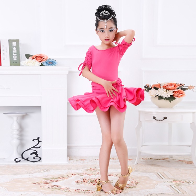 Mùa xuân và mùa hè trẻ em trang phục Latin ngắn tay cô gái trang phục khiêu vũ Latin dress đen nữ kiểm tra thực hành quần áo