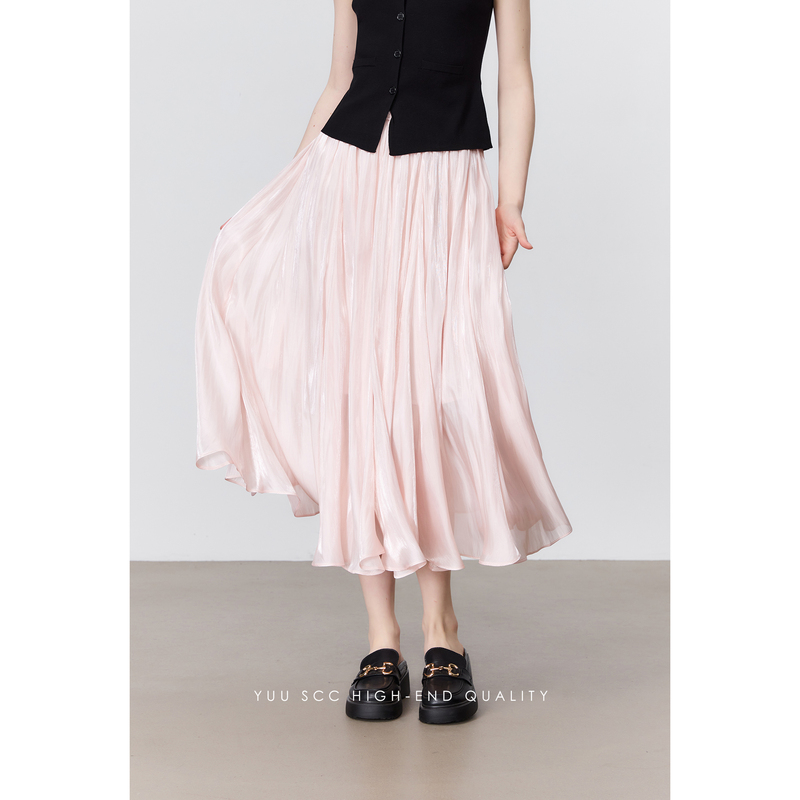 Yuuscc Milk Powder Skirt French Gentle Style High Waist Skirt Women's Spring and Summer Sweet Elastic Flowy Skirt Yuuscc Milk Powder Skirt French Gentle Style High Waist Skirt Women's Spring and Summer Sweet Elastic Flowy Skirt