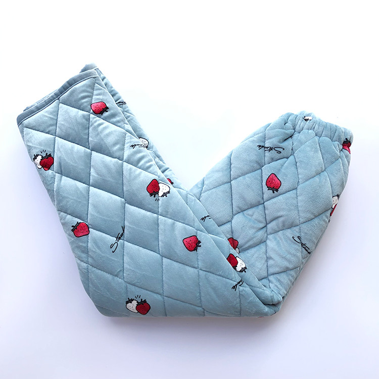 Pajamas women's winter thickened plus velvet three-layer quilted coral fleece pajamas flannel pajamas warm large size home cotton pants