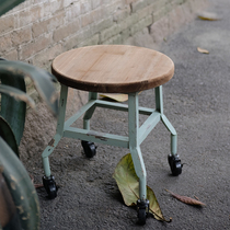New groceries-American country vintage old old green belt roller movable stool chair gardening balcony flower stand