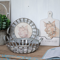 Foreign trade home groceries-European and American farm style retro binaural iron side strip storage basket home tray