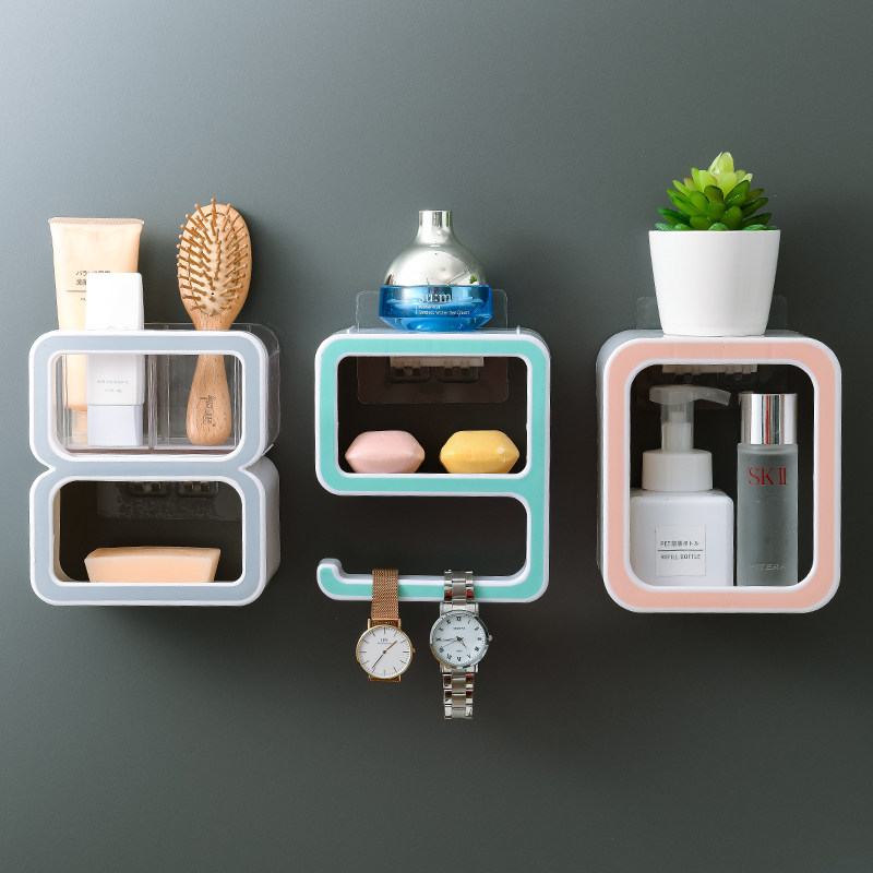 Home makeup room supplies small department store toilet wash bathroom shelf wall hanging storage free punching encyclopedia