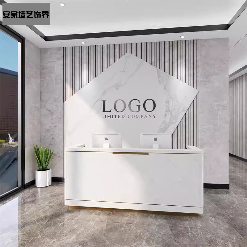 公司前台金刚岩板logo定制,竹木纤维碳晶板背景墙装饰护墙板,打造高端商务空间!-定制背景墙-淘宝好物网