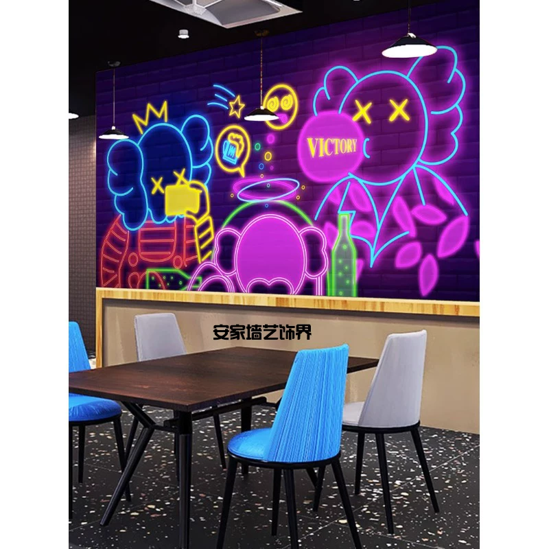 Декоративная наклейка на стену в виде куклы Kaws, баннер, бар KTV, имитация глиттера, светящаяся неоновая ткань, декоративная живопись, индивидуальные обои
