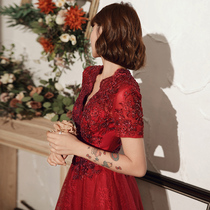 Bridal toast dress 2021 new spring wine red high-end atmosphere small man engagement thin dress skirt lace