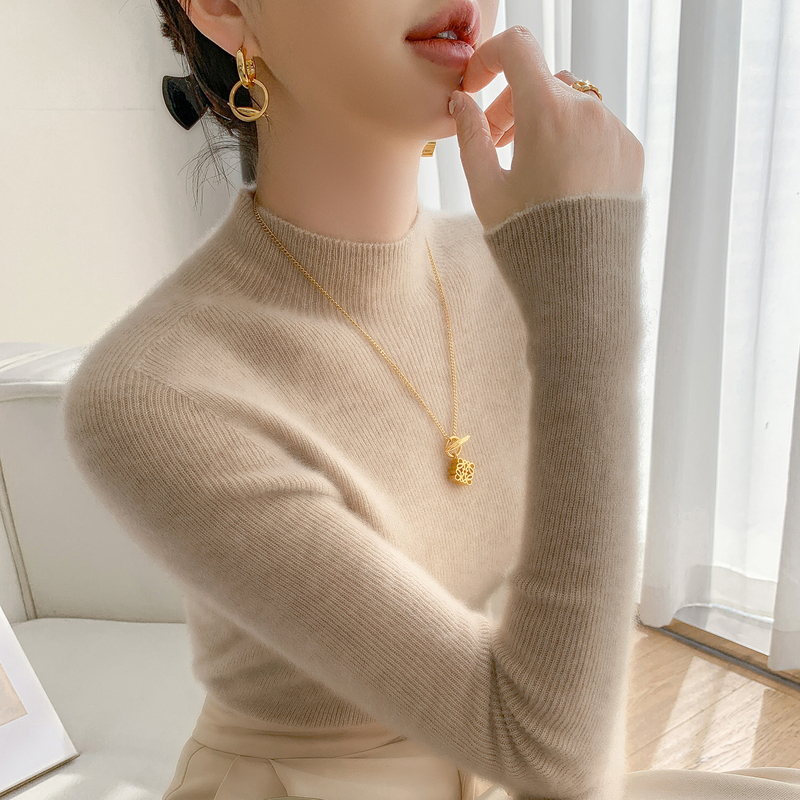 One-Piece Seamless Half-Turtleneck Cashmere Sweater for Women, Autumn and Winter Slim-Fit Knit Wool Base Layer Sweater One-Piece Seamless Half-Turtleneck Cashmere Sweater for Women, Autumn and Winter Slim-Fit Knit Wool Base Layer Sweater