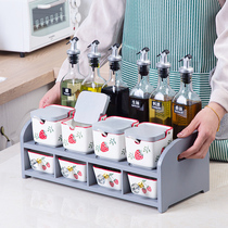 Stove seasoning box Set supplies One-piece multi-grid salt monosodium glutamate oil bottle Sauce vinegar jar Household seasoning tank storage rack