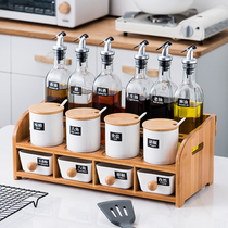 Black wood frame kitchen seasoning storage box seasoning products oil salt sauce and vinegar full set of seasoning box set household combination package