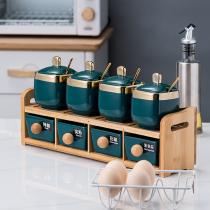 Seasoning box set Household combination seasoning bottle Salt tank Oil salt sauce and vinegar wooden rack Kitchen supplies seasoning jar