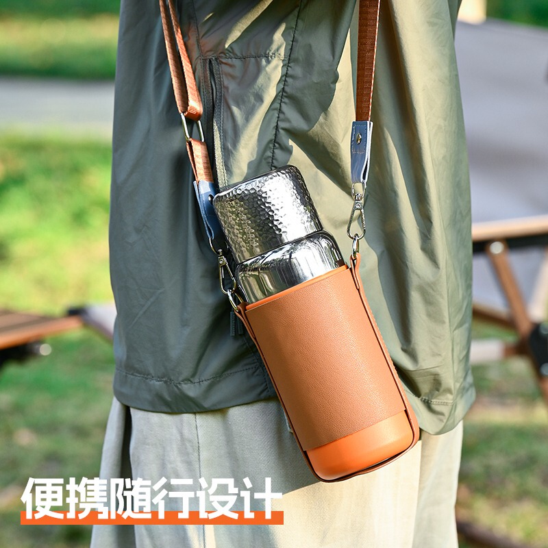 All-Steel Outdoor Strap Insulated Cup with Tea Infuser, Separate Tea Brewing Cup, Cold-Keeping Water Cup, Travel Insulated Cup, Student Cup