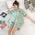 Phong cách Hàn Quốc đơn giản đồ ngủ phụ nữ mùa hè ngắn tay cotton mỏng phần dễ thương cotton mùa hè lỏng lẻo dịch vụ nhà hai mảnh - Bên ngoài ăn mặc Bên ngoài ăn mặc