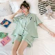 Phong cách Hàn Quốc đơn giản đồ ngủ phụ nữ mùa hè ngắn tay cotton mỏng phần dễ thương cotton mùa hè lỏng lẻo dịch vụ nhà hai mảnh - Bên ngoài ăn mặc