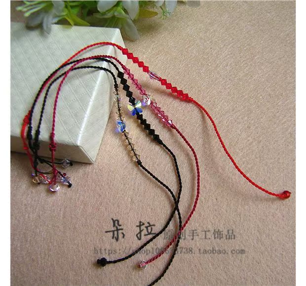 Áo nhập khẩu pha lê Áo thêm tinh tế dây màu đỏ dây màu đen vòng chân pha lê bướm vòng chân lắc chân nữ thủ công