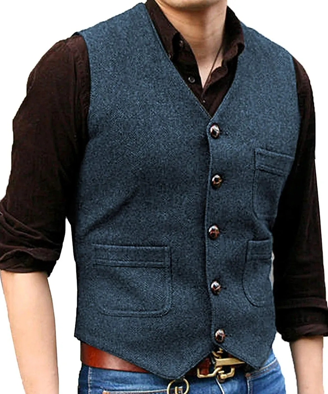 British Retro Herringbone Suit Vest for Men, Autumn Herringbone Vest, Retro Vest for Autumn and Winter