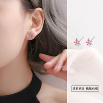Korean temperament simple S925 sterling silver earrings female drop glue red maple leaf earrings creative personality Net Red Jewelry