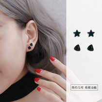  S925 sterling silver five-pointed star stud earrings mens and womens Korean simple black triangle stud earrings geometric personality cold wind