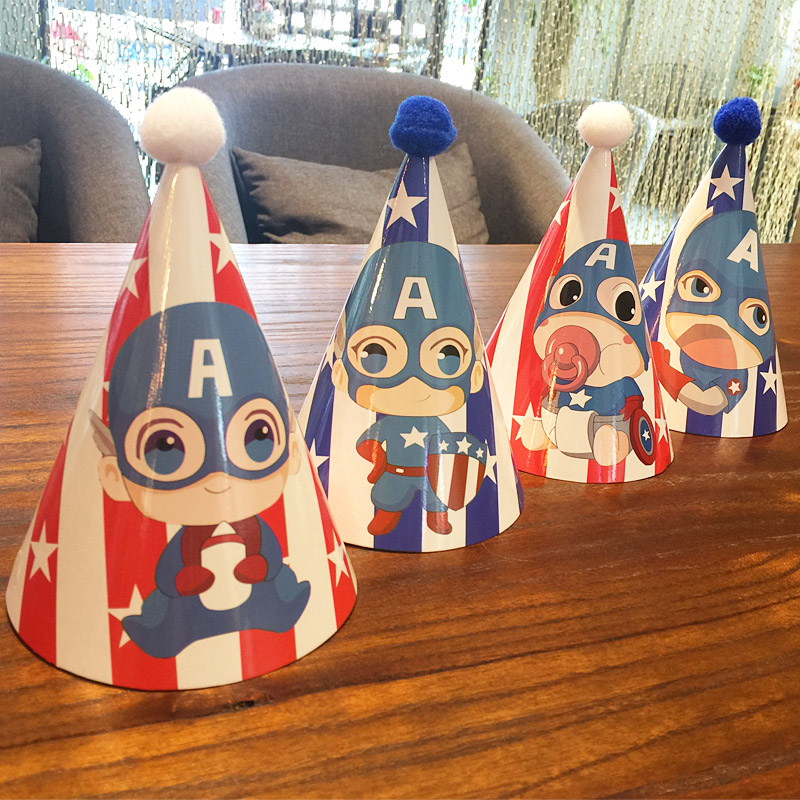 Captain America Theme Birthday Hat Hat Party Hat Child Baby Full