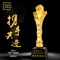 Hand in hand custom-made creative Oscar resin trophy thumb crystal five-pointed star champion of the competition