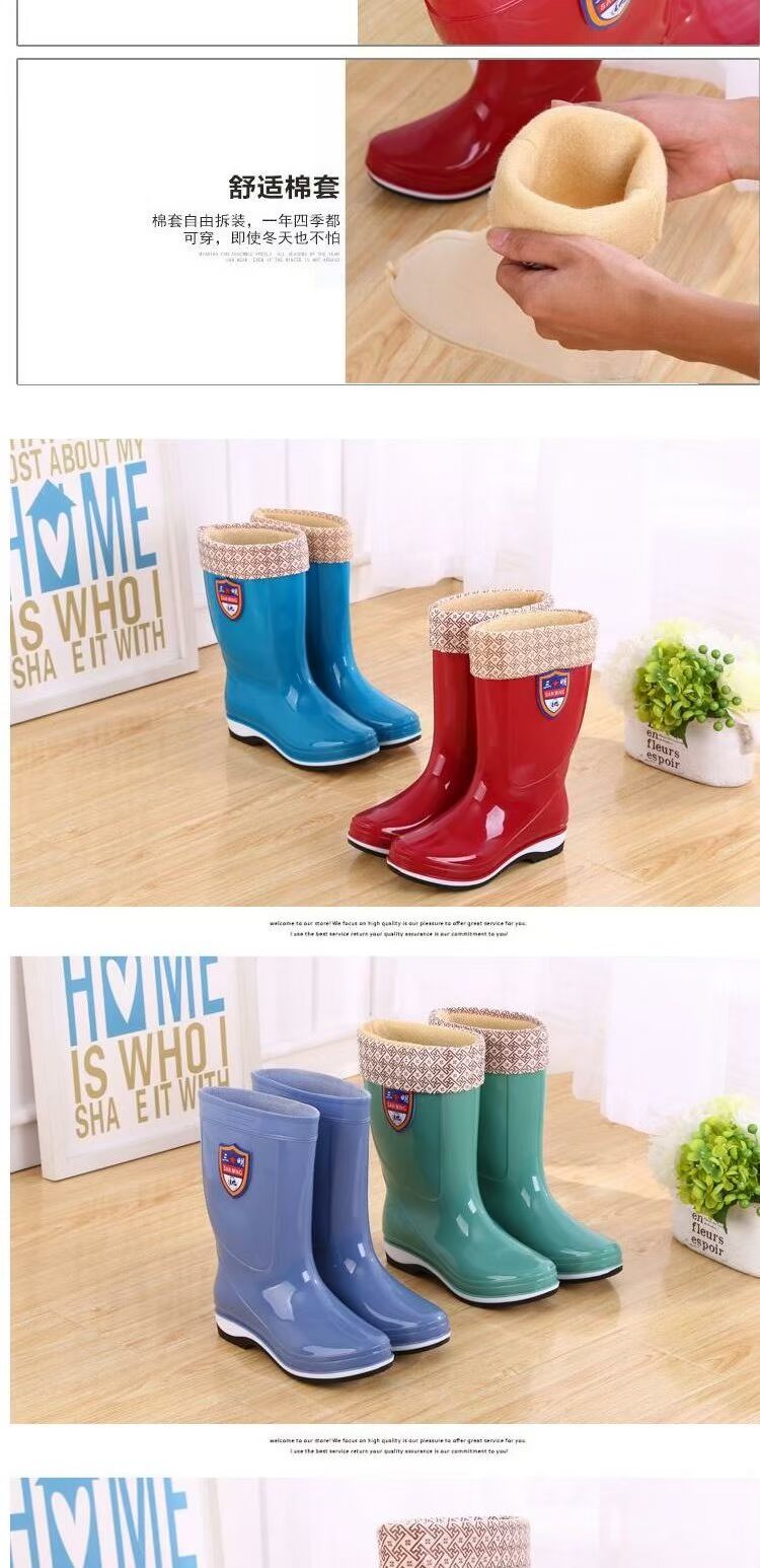 Giày đi mưa nữ ống cộng với nhung có thể tháo rời ấm mưa đi giày trượt đế dày đi mưa đi giày cao su mùa đông đặt giày người lớn ủng đi mưa thời trang