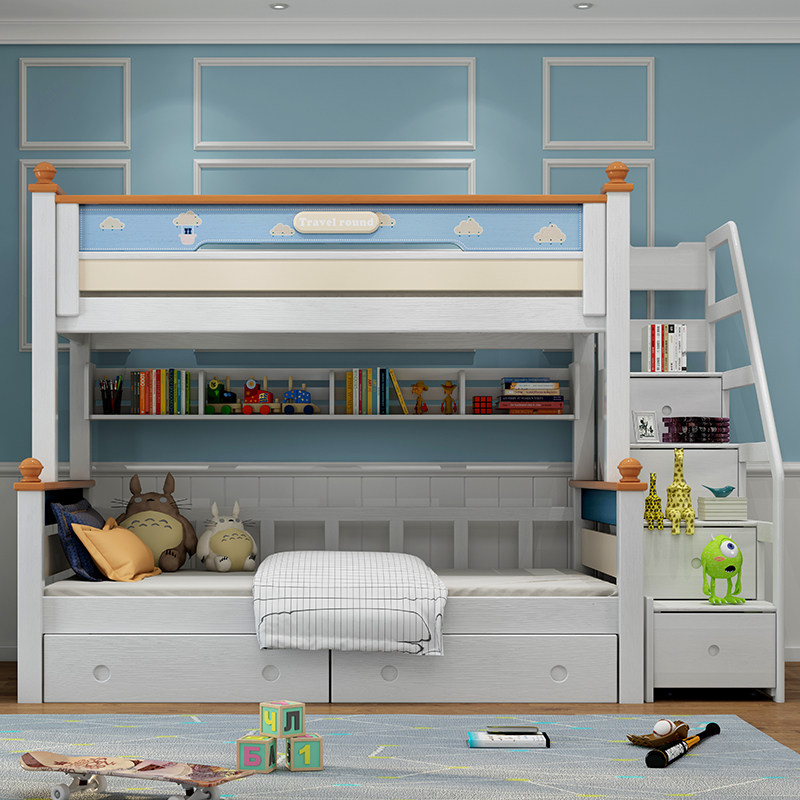 Children's bed solid wood bunk bed two layers up and down high and low bed boy upper and lower wooden bed 1 35 meters double mother bed