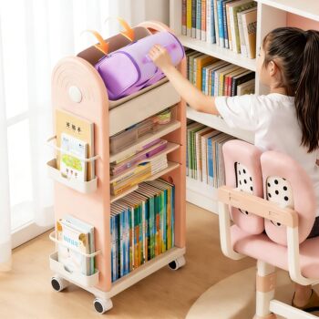 School Bag Storage Rack, Movable Trolley, Book Storage Rack, Multi-Layer Organizer for Home Use, Under-Desk Rolling Cabinet