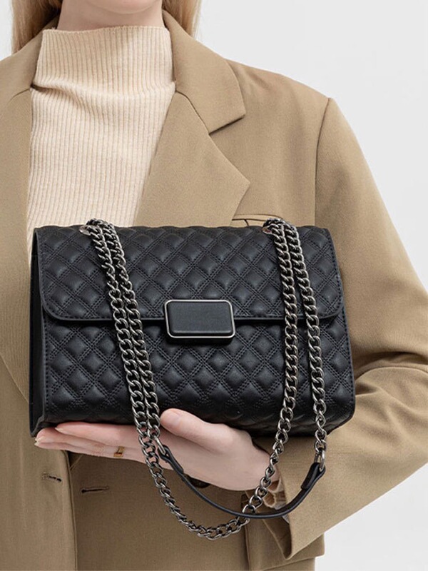 French Gene Mk Quilted Small Square Bag for Women 2026 New Fashion Genuine Leather Chain Bag Versatile Shoulder Crossbody Bag