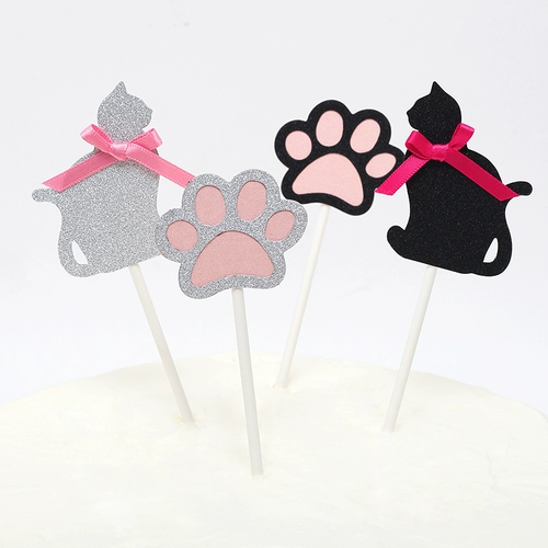 Детские поставки по случаю дня рождения выпекают маленькую штепсельную карту Cup Cake Decaute Cat Snack Crats Claws Plug -In Flag Account