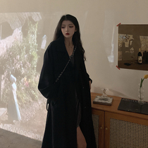 Thin windbreaker womens 2021 spring and Autumn new mid-length over-the-knee small coat High-end lace-up Japanese coat