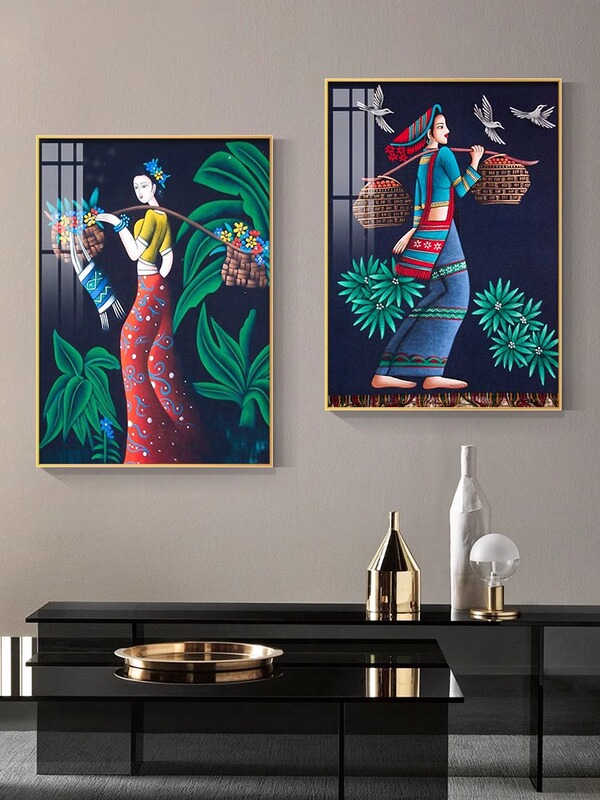 Yunnan Ethnic Minority Style Hanging Painting, Beautiful Woman Art Figure Decorative Painting, Hotel and B&B Mural, Entrance Hallway Wall Painting