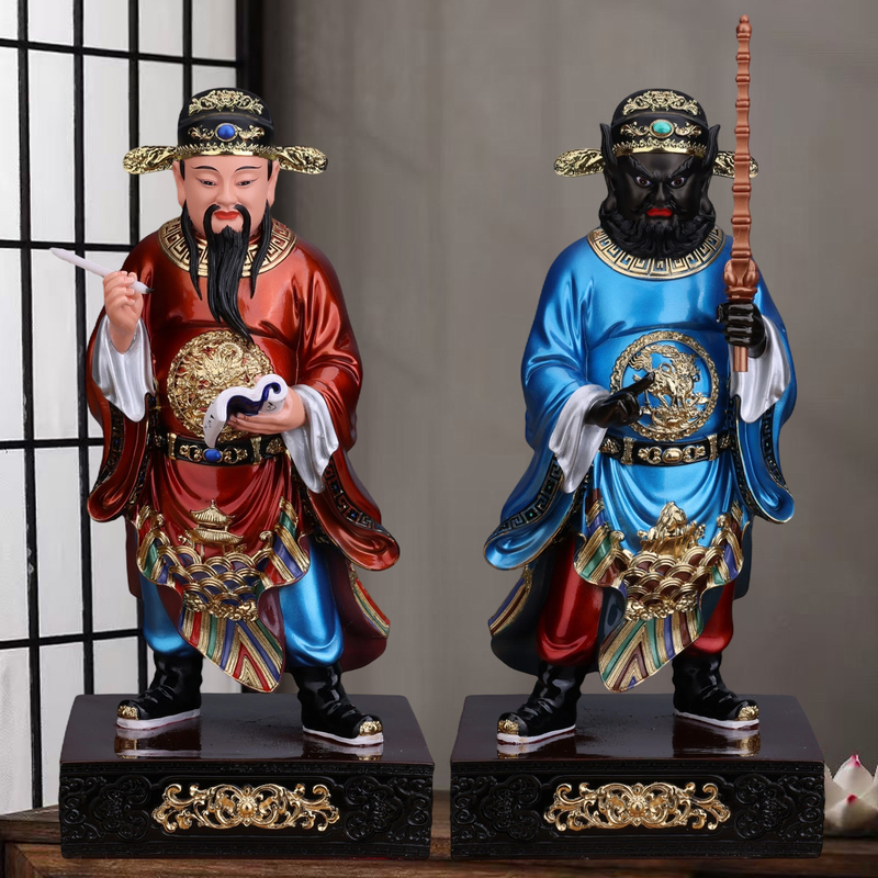 Resin Imitation Bronze-Colored Statues of the Gods of Justice and Martial Arts for Worship, Underworld City God Temple Guardian Deities, Uncle Er, Uncle Cui Jue, Zhong Kui