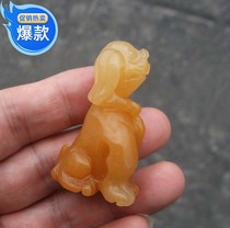 Natural yellow dragon jade zodiac dog pendant pretty double topaz dog pendant three-dimensional topaz dog pendant yellow dog small ornament