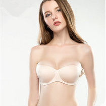Breastless strapless bra female beauty back thin section gathered non-slip wedding dress invisible underwear with steel rings