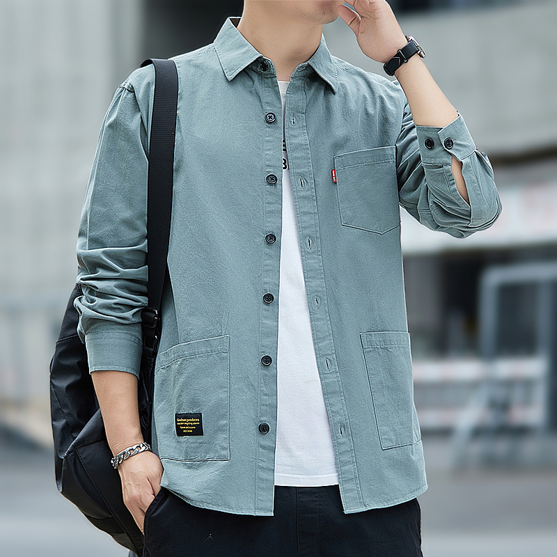 Pure Cotton Long-Sleeved Shirt Men's Workwear Jacket Spring and Autumn Trendy Loose Casual Shirt Men's Autumn Casual Hong Kong Style